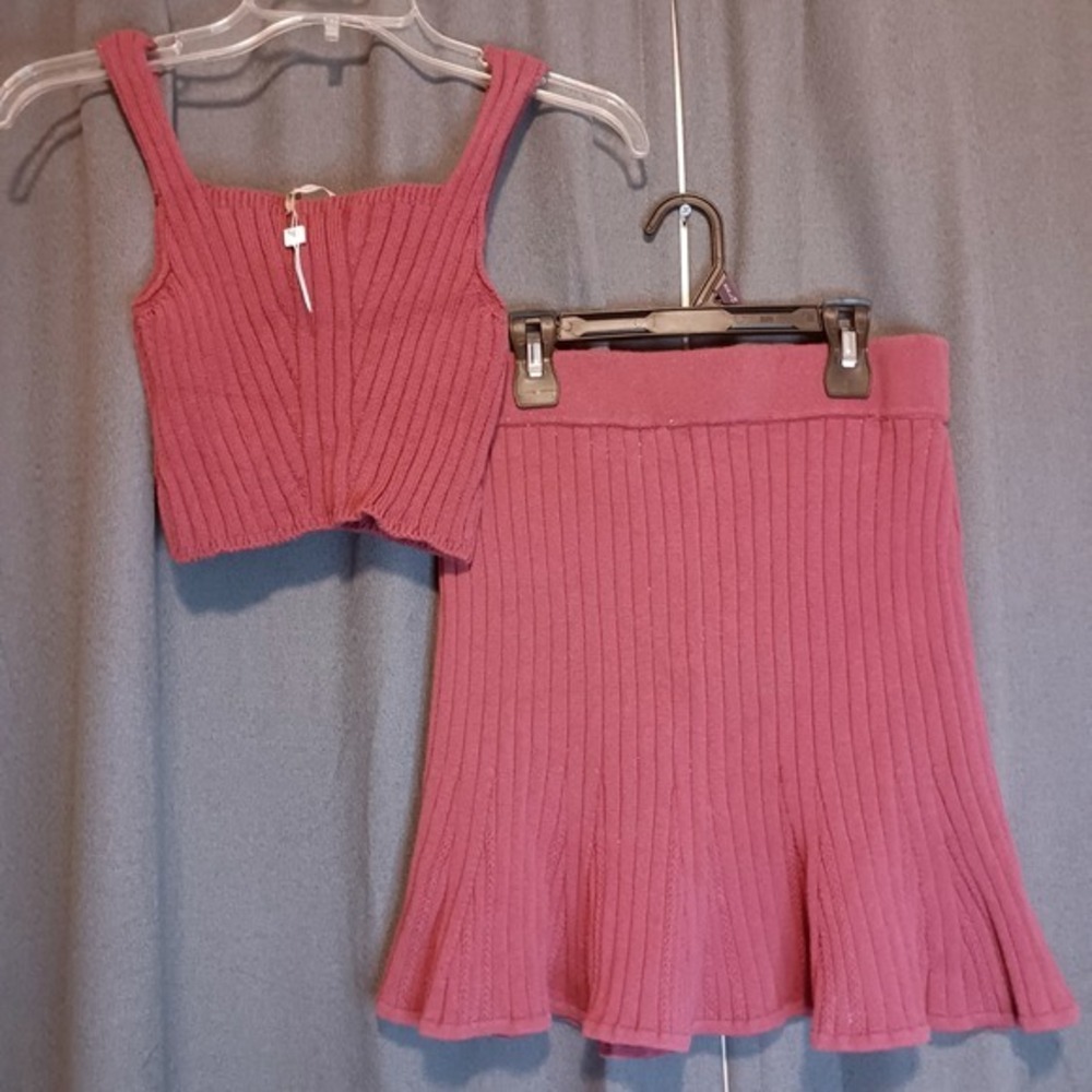 Viviane Furrier Y2K Maroon Red Ribbed Knit Crop Tank Top Mini Skirt Set S